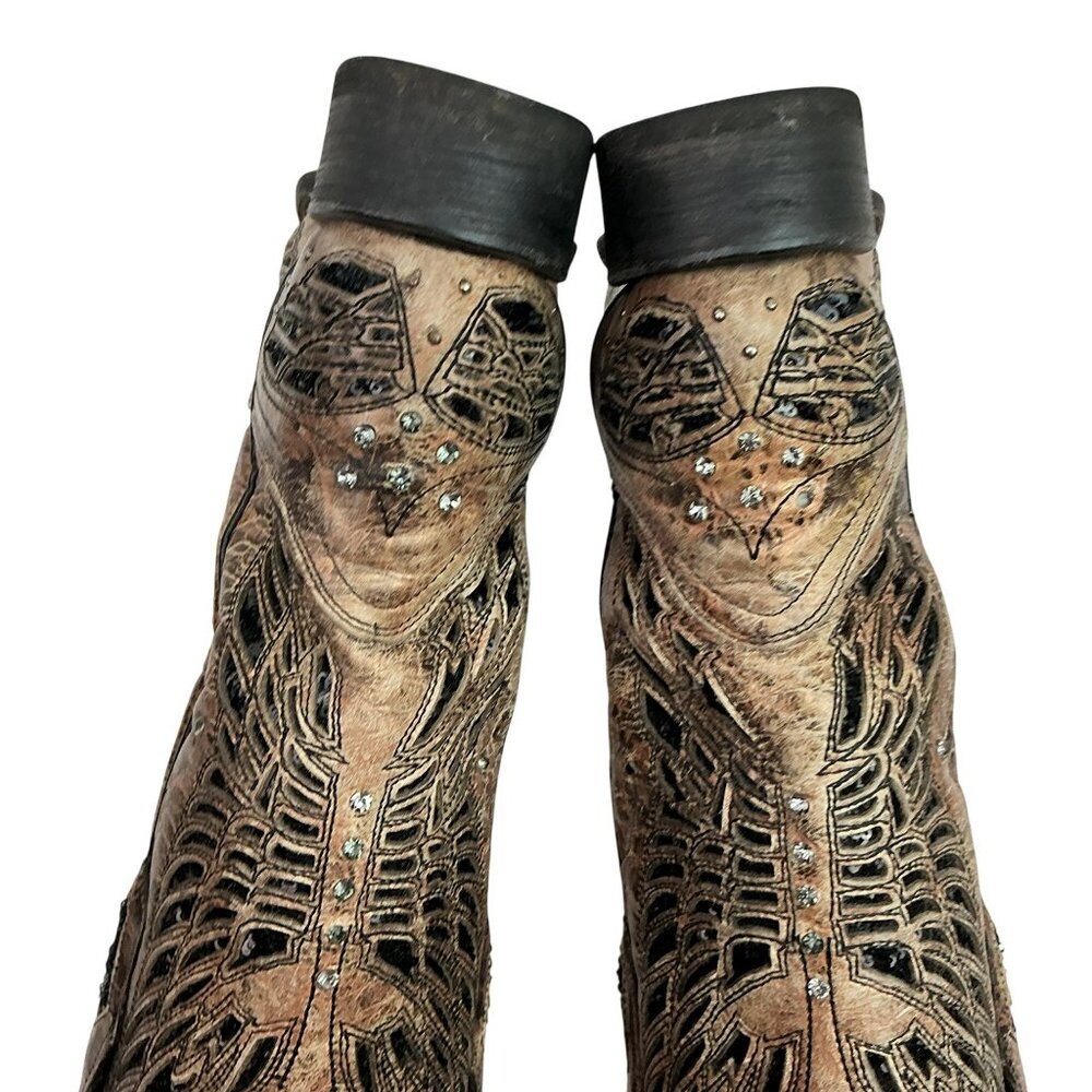 Corral Western Boots Angel Wing Inlay Embellished Leather Cowboy Womens 7.5M - Picture 11 of 16